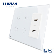 Livolo US Standard Elektrische USB-Steckdose Weißes Glas 15A und 2-Gang-Fernbedienung mit 2-fach 2-Wege-Touchscreen-Lichtschalter